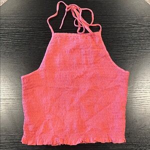 American Eagle Outfitters Pink Textured Halter Tank Top